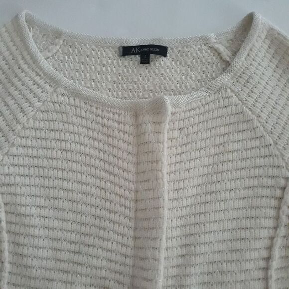 Anne Klein Sweater Blazer Women Small Off White Silver Metallic Zip - Picture 3 of 11